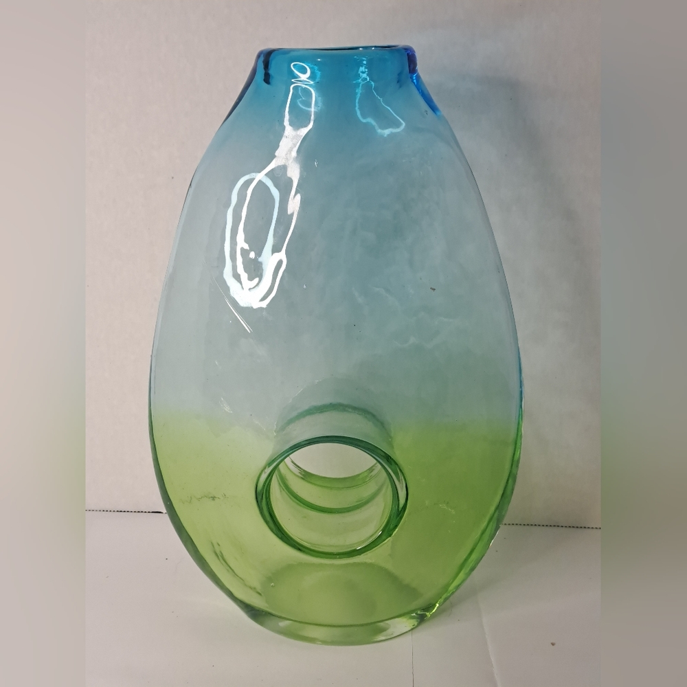 Margie’s Garden Hand Blown Blue-Green Donut Hole Vase
